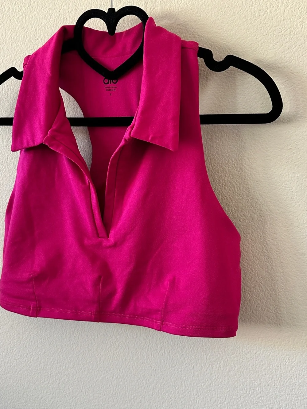 ALO Yoga Magenta Polo Collar Racerback Cropped Sports Bra Tank Size L
